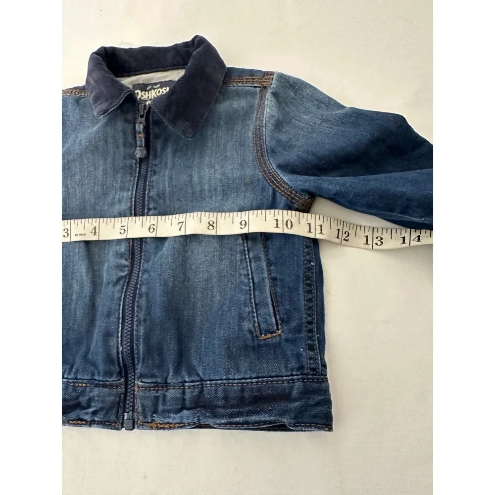 OshKosh Bgosh Kids 12M Dark Wash Denim Jacket Full Zip Corduroy Collar 6J666310